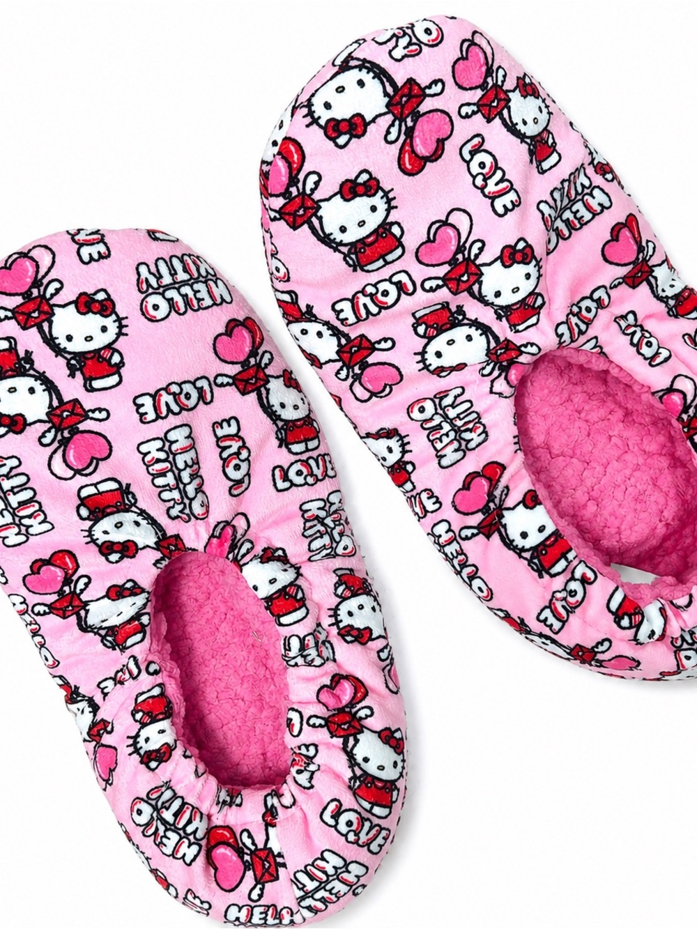 [HELLO KITTY] Pink and Red Cozy Plush Ballet Slippers ONE SIZE FITS ALL WOMENS